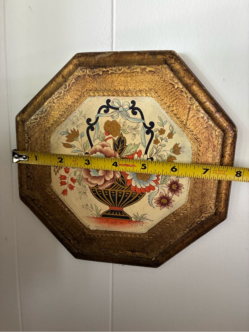 Vintage Italian Made Art Floral Basket Octagonal Wall Plaque Wall Art - Picture 3 of 5